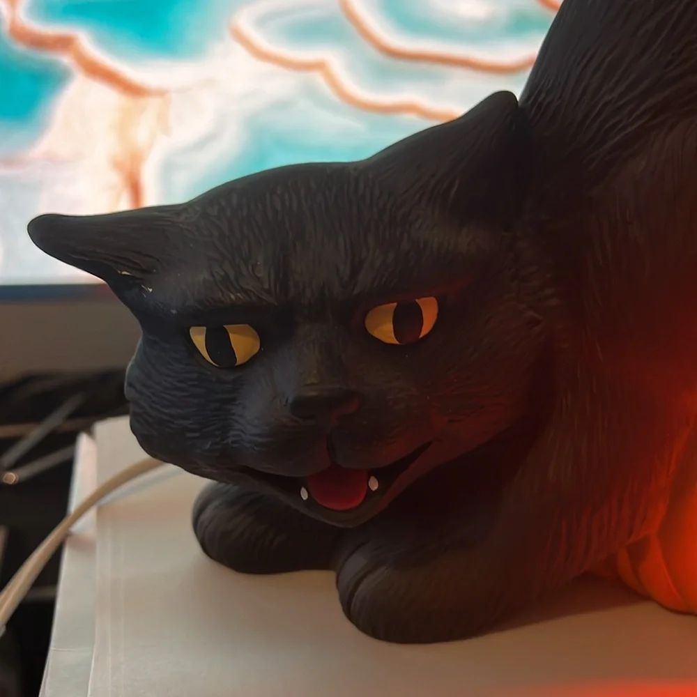 Vintage Ceramic Light up Halloween cat & pumpkin
